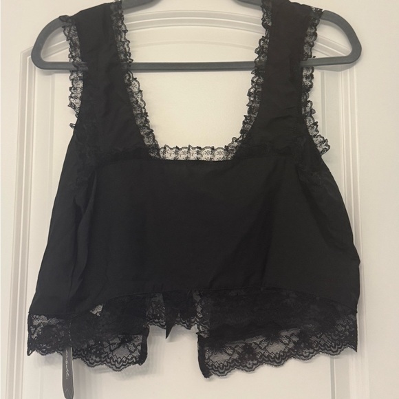 Elegant Black Lace Trimmed Open Front Babydoll Date Night Top - Picture 6 of 10